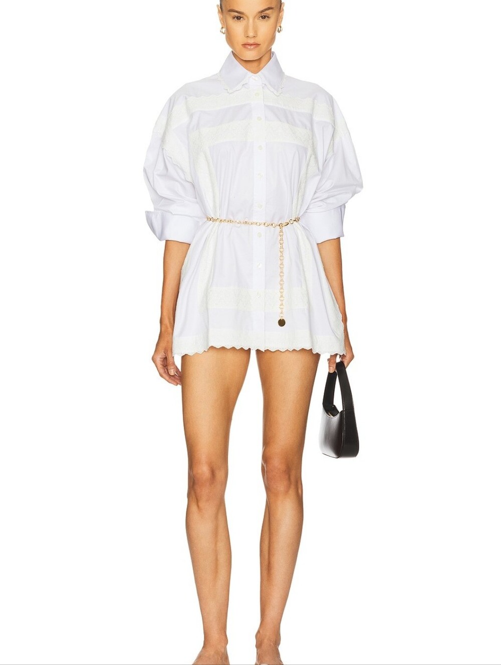 Helsa The Summer Overshirt With Vintage Swiss Embroidery in White - Picture 5 of 15